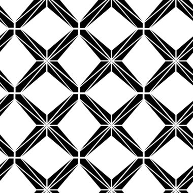 Haçlı, çizgili, çizgili soyut geometrik desen. Kusursuz vektör arkaplanı. Beyaz ve siyah çiçek süsü. Modern retiküle grafik tasarımı.