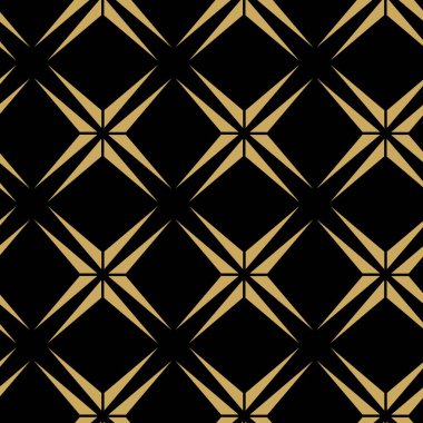 Haçlı, çizgili, çizgili soyut geometrik desen. Kusursuz vektör arkaplanı. Siyah ve altın çiçekli süs. Modern retiküle grafik tasarımı.