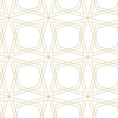 Yıldızlı, çizgili, çizgili soyut geometrik desen. Kusursuz vektör arkaplanı. Beyaz ve altın çiçekli süs. Modern retiküle grafik tasarımı.