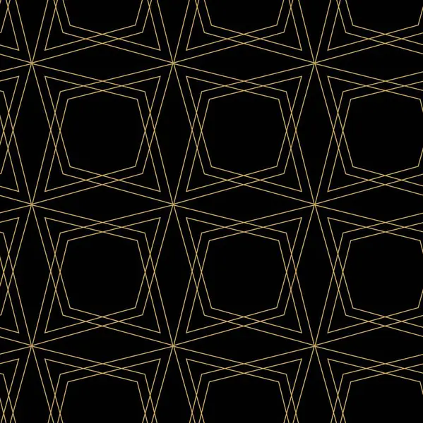 Yıldızlı, çizgili, çizgili soyut geometrik desen. Kusursuz vektör arkaplanı. Siyah ve altın çiçekli süs. Modern retiküle grafik tasarımı.