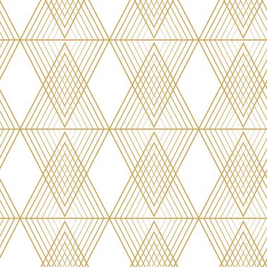 Üçgenleri, çizgileri ve çizgileri olan soyut geometrik desen. Kusursuz vektör arkaplanı. Beyaz ve altın süs. Modern retiküle grafik tasarımı.