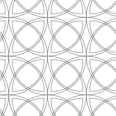 Kavisli, çizgili, çizgili, soyut geometrik desen. Kusursuz vektör arkaplanı. Beyaz ve siyah çiçek süsü. Modern retiküle grafik tasarımı.