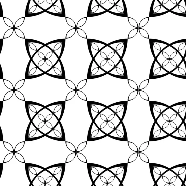 Kavisli, çizgili, çizgili, soyut geometrik desen. Kusursuz vektör arkaplanı. Beyaz ve siyah çiçek süsü. Modern retiküle grafik tasarımı.