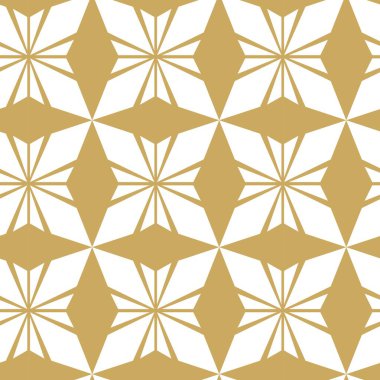 Çizgili ve çizgili soyut geometrik desen. Kusursuz vektör arkaplanı. Beyaz ve altın çiçekli süs. Modern retiküle grafik tasarımı.