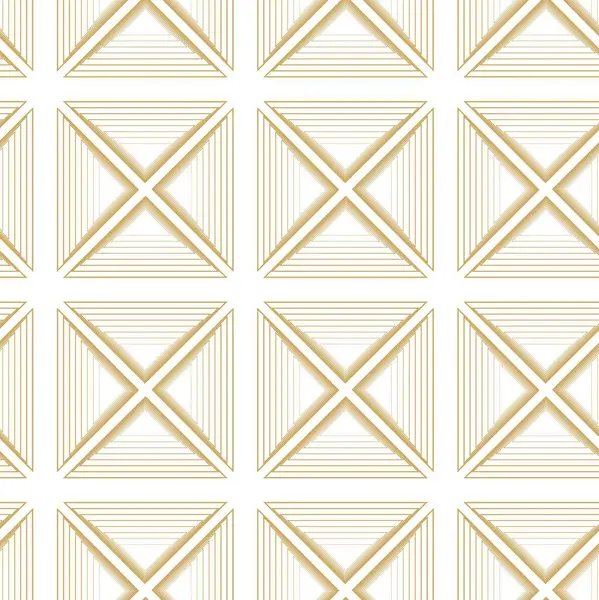 Üçgenleri, çizgileri ve çizgileri olan soyut geometrik desen. Kusursuz vektör arkaplanı. Beyaz ve altın süs. Modern retiküle grafik tasarımı.