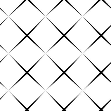Haçlı, çizgili, çizgili soyut geometrik desen. Kusursuz vektör arkaplanı. Beyaz ve siyah süs. Modern retiküle grafik tasarımı.