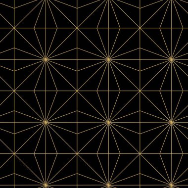 Kareler, spiraller, çizgiler ve çizgilerle soyut geometrik desen. Kusursuz vektör arkaplanı. Siyah ve altın süs. Modern retiküle grafik tasarımı.