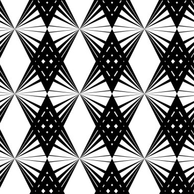 Üçgenleri, çizgileri ve çizgileri olan soyut geometrik desen. Kusursuz vektör arkaplanı. Beyaz ve siyah süs. Modern retiküle grafik tasarımı.