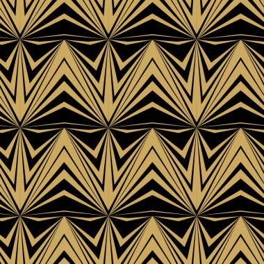 Çizgili ve çizgili soyut geometrik desen. Kusursuz vektör arkaplanı. Siyah ve altın süs. Modern retiküle grafik tasarımı.