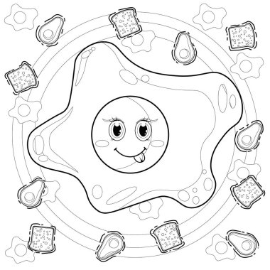 Çocuklar ve yetişkinler için boyama sayfası. Denizkızı boyama kitabı. Sevimli, mutlu bir yumurta. Vektör çizgi film karakteri çizimi. Çizgi film ana hatlı vektör çizimi. Çocuk çizimi.