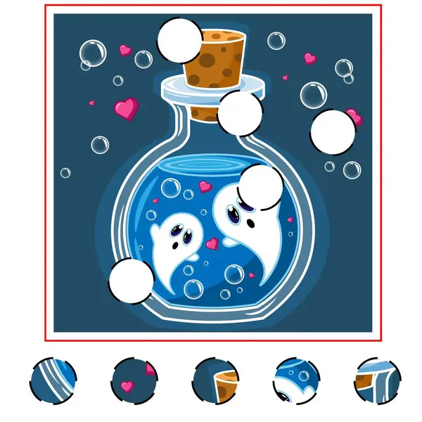 Çocuk Oyunu. Bir resim çek. Çocuklar için eğitim oyunu. Cam külahta sevimli hayaletler. Tuhaf, ürkütücü bir tip. Hayaleti korkutun..