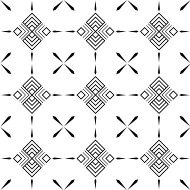 Çizgili ve çizgili soyut geometrik desen. Kusursuz vektör arkaplanı. Beyaz ve siyah süs. Modern retiküle grafik tasarımı.