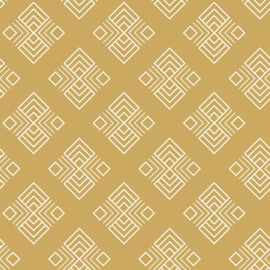 Çizgili ve çizgili soyut geometrik desen. Kusursuz vektör arkaplanı. Beyaz ve altın süs. Modern retiküle grafik tasarımı.