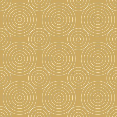 Dairesel, çizgili, çizgili, soyut geometrik desen. Kusursuz vektör arkaplanı. Beyaz ve altın süs. Modern retiküle grafik tasarımı.