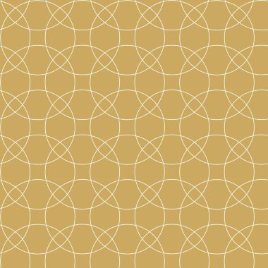 Dairesel, çizgili, çizgili, soyut geometrik desen. Kusursuz vektör arkaplanı. Beyaz ve altın süs. Modern retiküle grafik tasarımı.