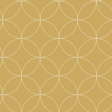 Dairesel, çizgili, çizgili, soyut geometrik desen. Kusursuz vektör arkaplanı. Beyaz ve altın süs. Modern retiküle grafik tasarımı.