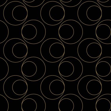 Dairesel, çizgili, çizgili, soyut geometrik desen. Kusursuz vektör arkaplanı. Siyah ve altın süs. Modern retiküle grafik tasarımı.