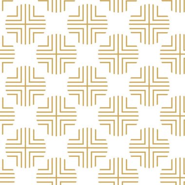 Dairesel, haçlı, çizgili, çizgili soyut geometrik desen. Kusursuz vektör arkaplanı. Beyaz ve altın süs. Modern retiküle grafik tasarımı.