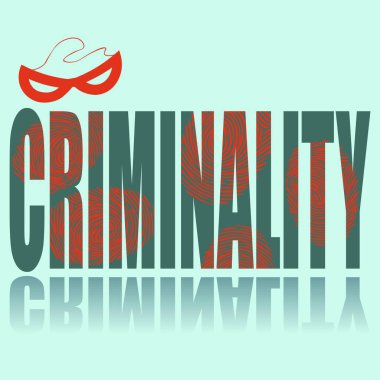 Suç afişi. Sosyal temalı vektör posteri. Yeşil arkaplanda yansımalı kelime suçluluğu.