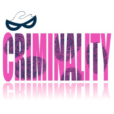 Suç afişi. Sosyal temalı vektör posteri. Beyaz arkaplanda yansımalı kelime suçluluğu.