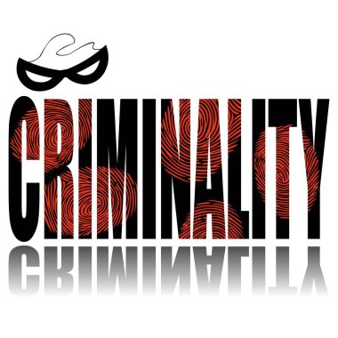 Suç afişi. Sosyal temalı vektör posteri. Beyaz arkaplanda yansımalı kelime suçluluğu.