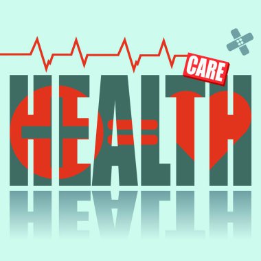 Sağlık hizmetleri posteri. Sosyal temalı vektör posteri. Yeşil arka planda yansımalı kelime sağlık sistemi.