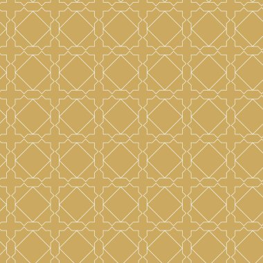 Haçlı, çizgili, çizgili soyut geometrik desen. Kusursuz vektör arkaplanı. Beyaz ve altın süs. Modern retiküle grafik tasarımı.