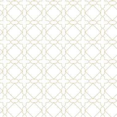Haçlı, çizgili, çizgili soyut geometrik desen. Kusursuz vektör arkaplanı. Beyaz ve altın süs. Modern retiküle grafik tasarımı.