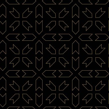 Haçlı, çizgili, çizgili soyut geometrik desen. Kusursuz vektör arkaplanı. Siyah ve altın süs. Modern retiküle grafik tasarımı.