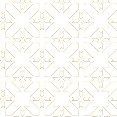 Haçlı, çizgili, çizgili soyut geometrik desen. Kusursuz vektör arkaplanı. Beyaz ve altın süs. Modern retiküle grafik tasarımı.