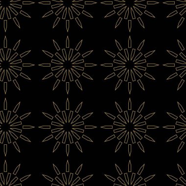 Dairesel, haçlı, çizgili, çizgili soyut geometrik desen. Kusursuz vektör arkaplanı. Siyah ve altın süs. Modern retiküle grafik tasarımı.