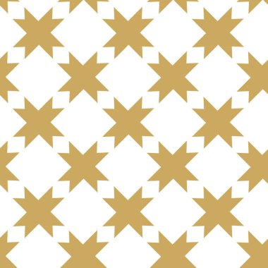 Haçlı, çizgili, çizgili soyut geometrik desen. Kusursuz vektör arkaplanı. Beyaz ve altın süs. Modern retiküle grafik tasarımı.
