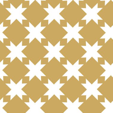 Haçlı, çizgili, çizgili soyut geometrik desen. Kusursuz vektör arkaplanı. Beyaz ve altın süs. Modern retiküle grafik tasarımı.