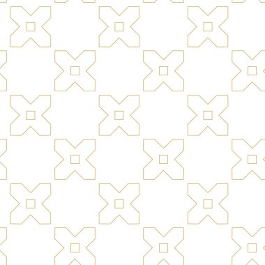 Haçlı, çizgili, çizgili soyut geometrik desen. Kusursuz vektör arkaplanı. Beyaz ve altın süs. Modern retiküle grafik tasarımı.