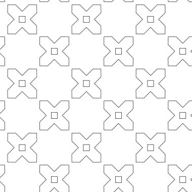 Haçlı, çizgili, çizgili soyut geometrik desen. Kusursuz vektör arkaplanı. Beyaz ve siyah süs. Modern retiküle grafik tasarımı.
