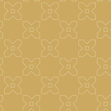 Haçlı, çizgili, çizgili soyut geometrik desen. Kusursuz vektör arkaplanı. Beyaz ve altın süs. Modern retiküle grafik tasarımı.