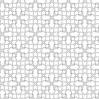 Haçlı, çizgili, çizgili soyut geometrik desen. Kusursuz vektör arkaplanı. Beyaz ve siyah süs. Modern retiküle grafik tasarımı.