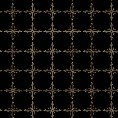 Haçlı, çizgili, çizgili soyut geometrik desen. Kusursuz vektör arkaplanı. Siyah ve altın süs. Modern retiküle grafik tasarımı.