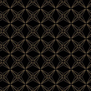 Haçlı, çizgili, çizgili soyut geometrik desen. Kusursuz vektör arkaplanı. Siyah ve altın süs. Modern retiküle grafik tasarımı.