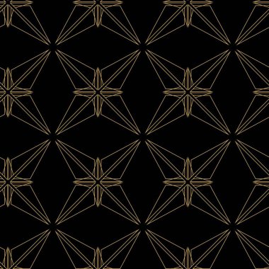 Haçlı, çizgili, çizgili soyut geometrik desen. Kusursuz vektör arkaplanı. Siyah ve altın süs. Modern retiküle grafik tasarımı.