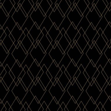 Haçlı, çizgili, çizgili soyut geometrik desen. Kusursuz vektör arkaplanı. Siyah ve altın süs. Modern retiküle grafik tasarımı.