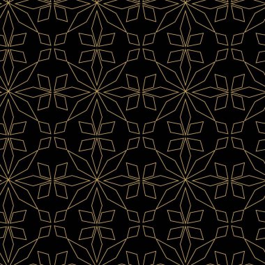 Haçlı, çizgili, çizgili soyut geometrik desen. Kusursuz vektör arkaplanı. Siyah ve altın süs. Modern retiküle grafik tasarımı.