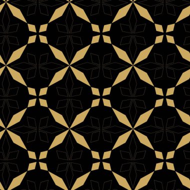 Haçlı, çizgili, çizgili soyut geometrik desen. Kusursuz vektör arkaplanı. Siyah ve altın süs. Modern retiküle grafik tasarımı.