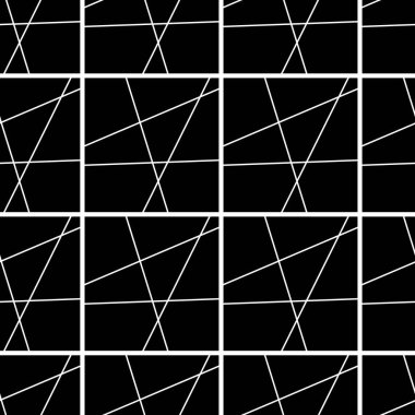 Haçlı, çizgili, çizgili soyut geometrik desen. Kusursuz vektör arkaplanı. Beyaz ve siyah süs. Modern retiküle grafik tasarımı.