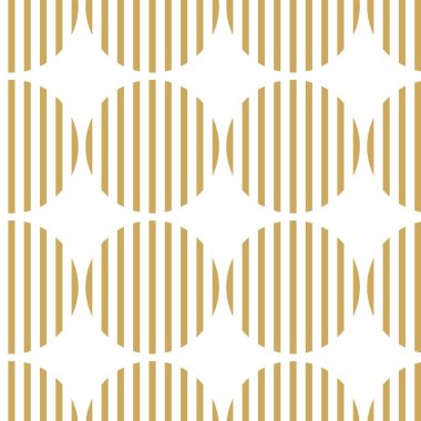 Dairesel, haçlı, çizgili, çizgili soyut geometrik desen. Kusursuz vektör arkaplanı. Beyaz ve altın süs. Modern retiküle grafik tasarımı.