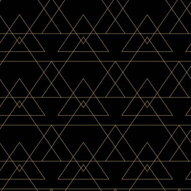 Soyut geometrik desen, beyaz arka planda üçgen, çizgiler ve çizgiler. Kusursuz bir vektör arka planı. Grafiksel modern model. Siyah ve altın desenli.
