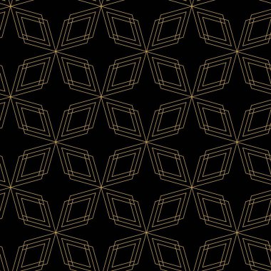 Haçlı, çizgili, çizgili soyut geometrik desen. Kusursuz vektör arkaplanı. Siyah ve altın süs. Modern retiküle grafik tasarımı.