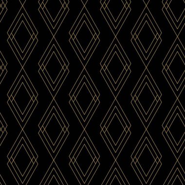 Haçlı, çizgili, çizgili soyut geometrik desen. Kusursuz vektör arkaplanı. Siyah ve altın süs. Modern retiküle grafik tasarımı.