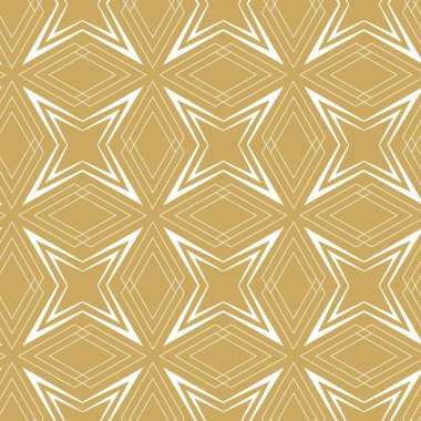 Haçlı, çizgili, çizgili soyut geometrik desen. Kusursuz vektör arkaplanı. Beyaz ve altın süs. Modern retiküle grafik tasarımı.