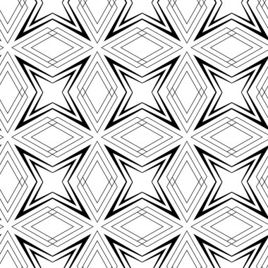 Haçlı, çizgili, çizgili soyut geometrik desen. Kusursuz vektör arkaplanı. Beyaz ve siyah süs. Modern retiküle grafik tasarımı.